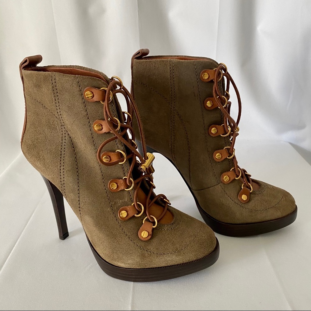 Tory Burch Halima Olive Suede & Leather Ankle Boot